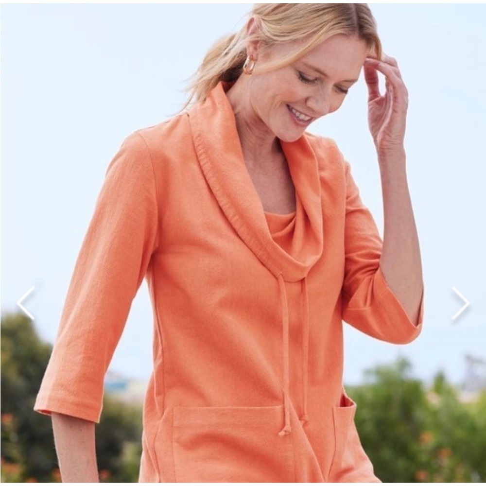 Soft Surroundings Canyon Gauze Tunic Apricot Brandy Orange Cowl Neck Medium NEW